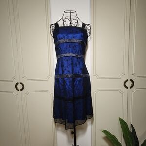 Vintage Rimini Lace And Silk Blue and Black Mini Dress